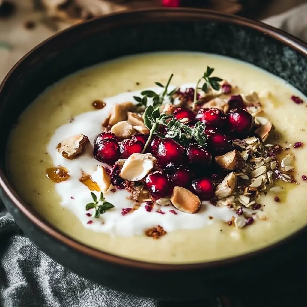 Pastinaken-Senf-Suppe mit Kresse und Granatapfel