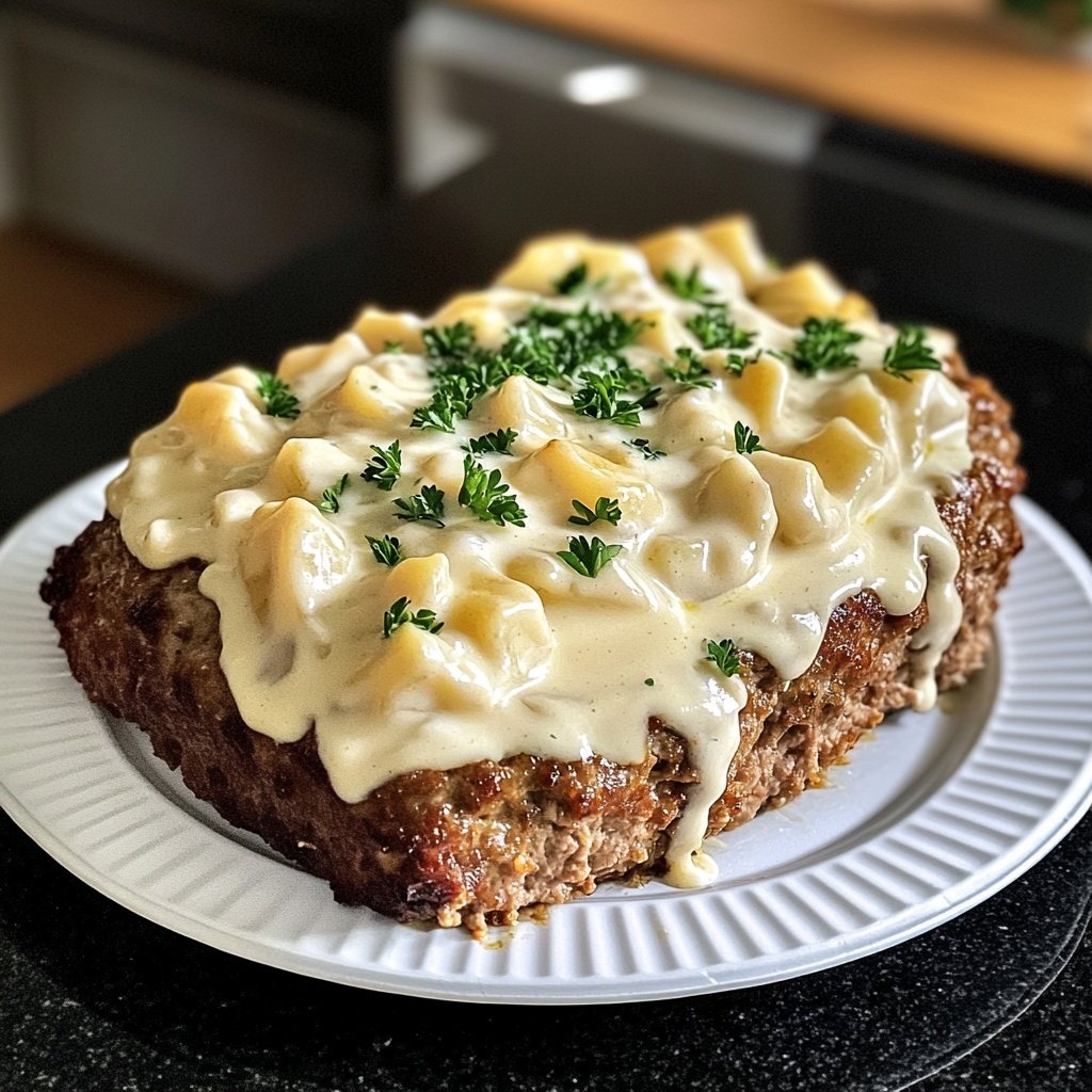 Hackbraten mit Kartoffeln in Sahne