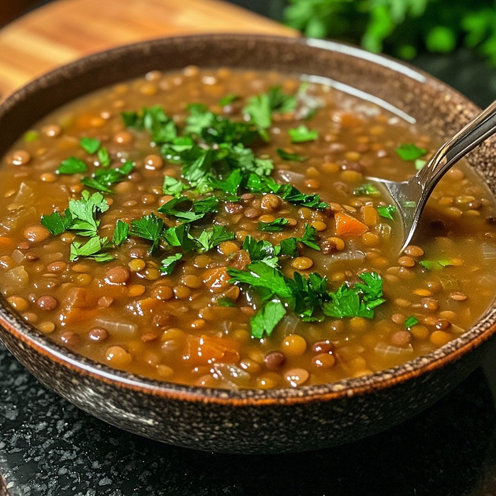 Linsensuppe mit Petersilie