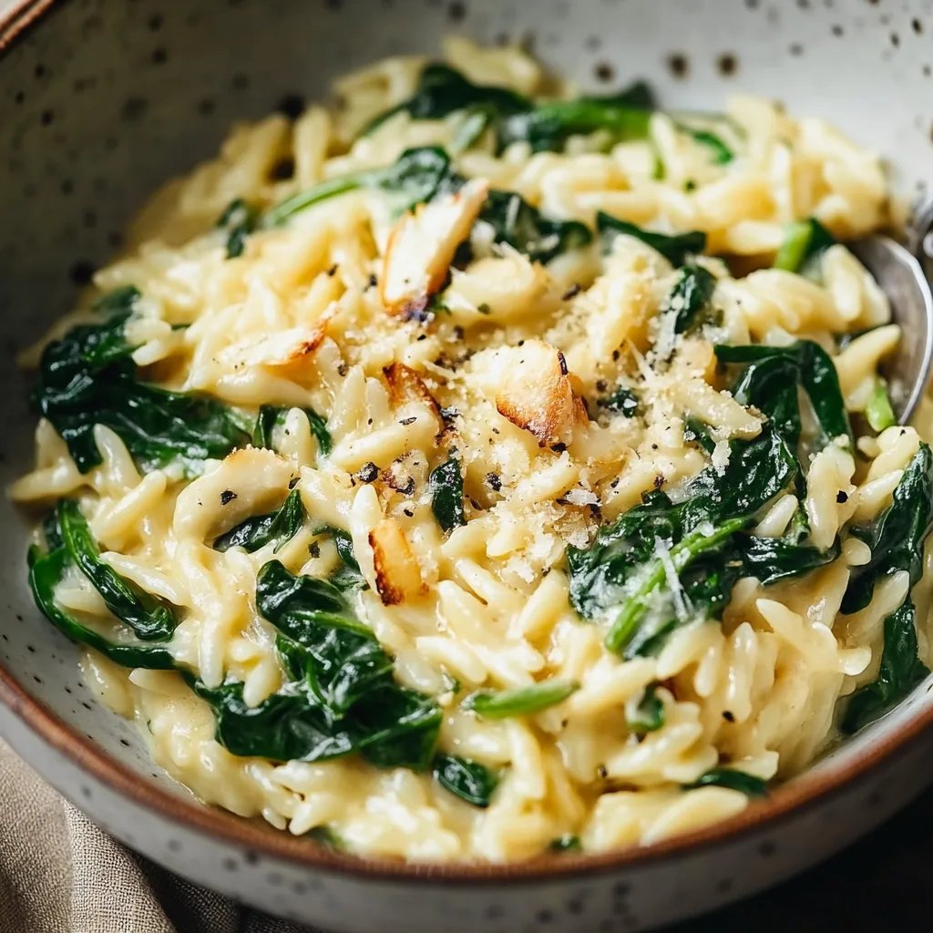 Cremiger Knoblauch-Spinat-Orzo