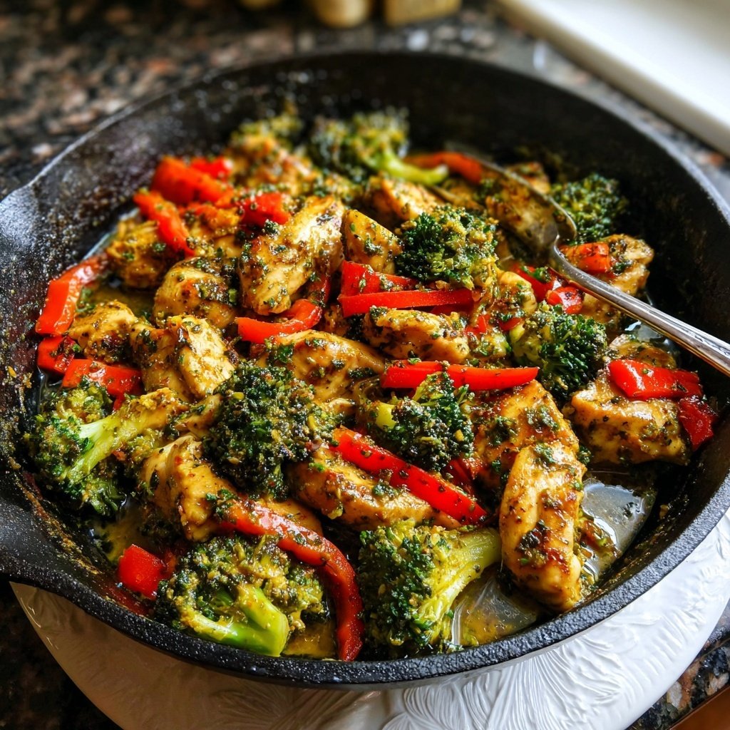 Kalorienarme Hähnchenpfanne Mit Brokkoli Und Paprika